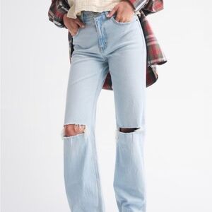 Abercrombie & Fitch Light Blue Straight-Leg Ripped Jeans